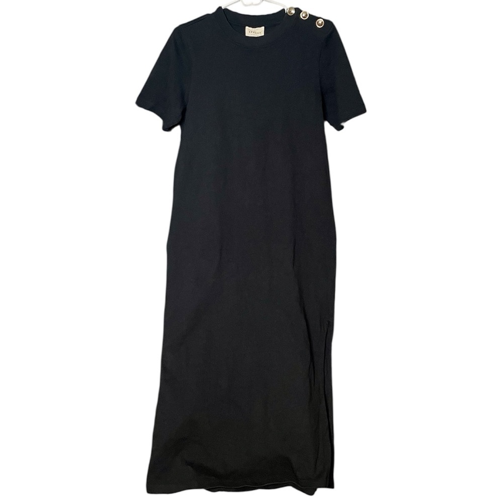 Classic Black Button-Shoulder Midi Dress - Picture 3 of 8